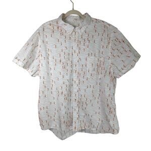 Billy Reid Shirt Mens XXL White All Over Print Standard Cotton Short Sleeve